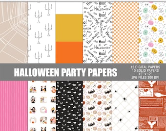 Pacote de papel digital para festa de Halloween, papéis padrão de Halloween, papéis artesanais digitais de Halloween, papéis de decoração para impressão de Halloween
