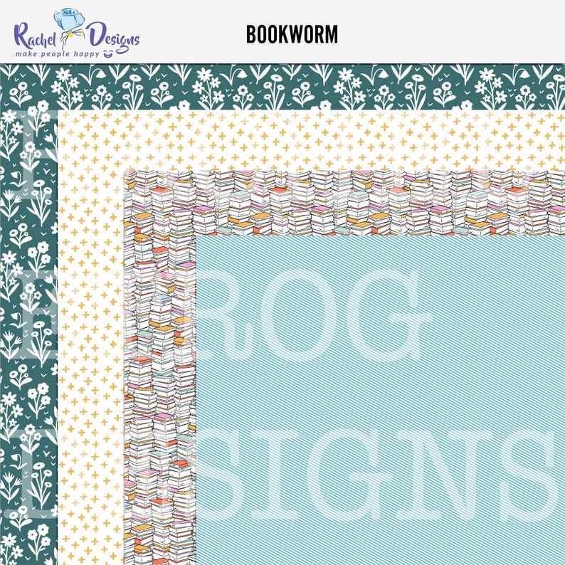Bookworm Digital Scrapbooking Kit, Reading Printable Pattern Papers ...
