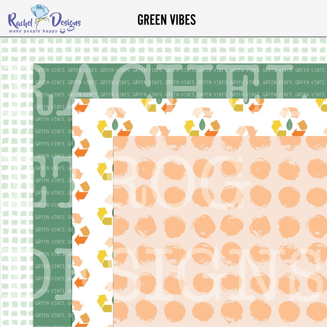 Green Vibes Digital Scrapbook Kit, Digital Ecology Theme Mix Media ...
