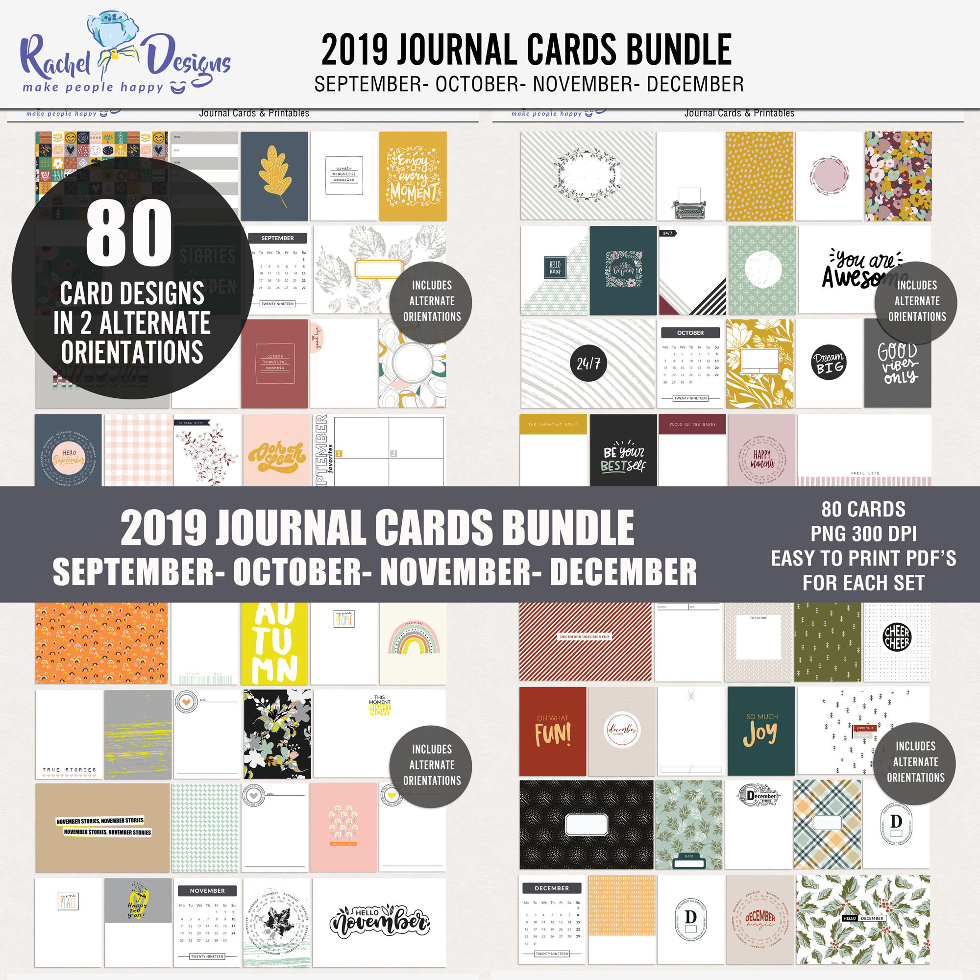 Printable Digital Journal Cards, Digital Pocket Cards, Project Life