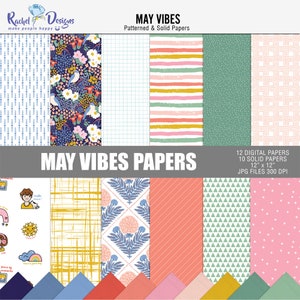 Paquete de papel digital May vibes, Papeles florales digitales, Papeles de primavera imprimibles, Papeles digitales de primavera, Papeles de primavera abstractos artesanales imprimibles