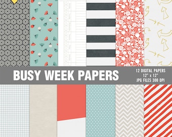 Everyday digital scrapbook paper, Geometric digital paper, Printable paper set, Floral scrapbooking paper, Personal and Commercial use