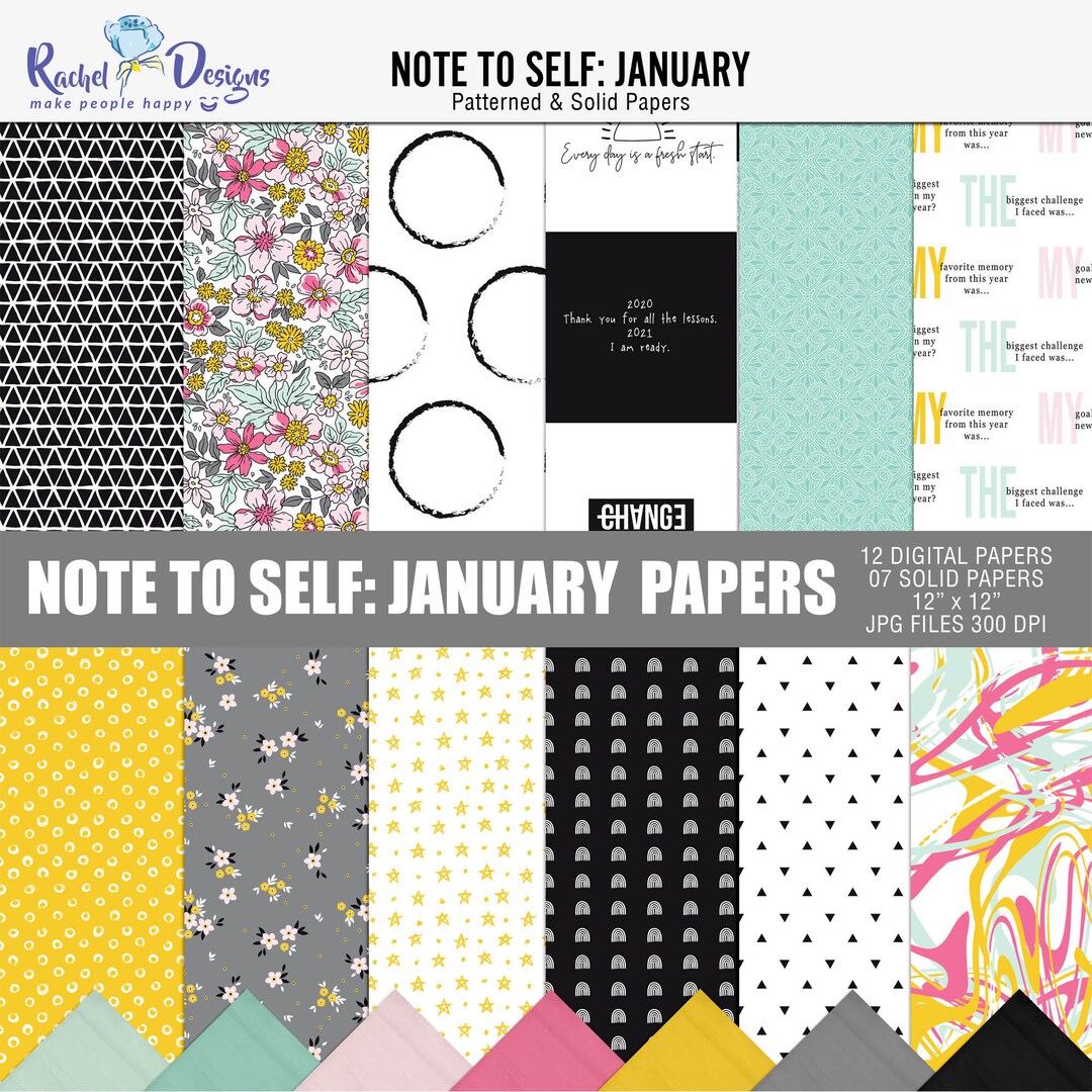 Note to Self January Digital Paper Pack, Floral Digital Paper Pack ...