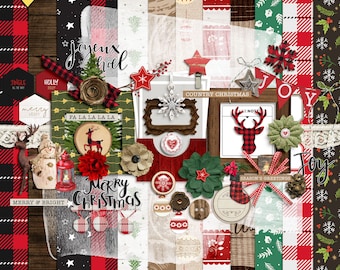 Digital scrapbooking kits christmas, Digital rustic christmas elements, Christmas scrapbook embellishment, Rustic christmas scrapbook kit