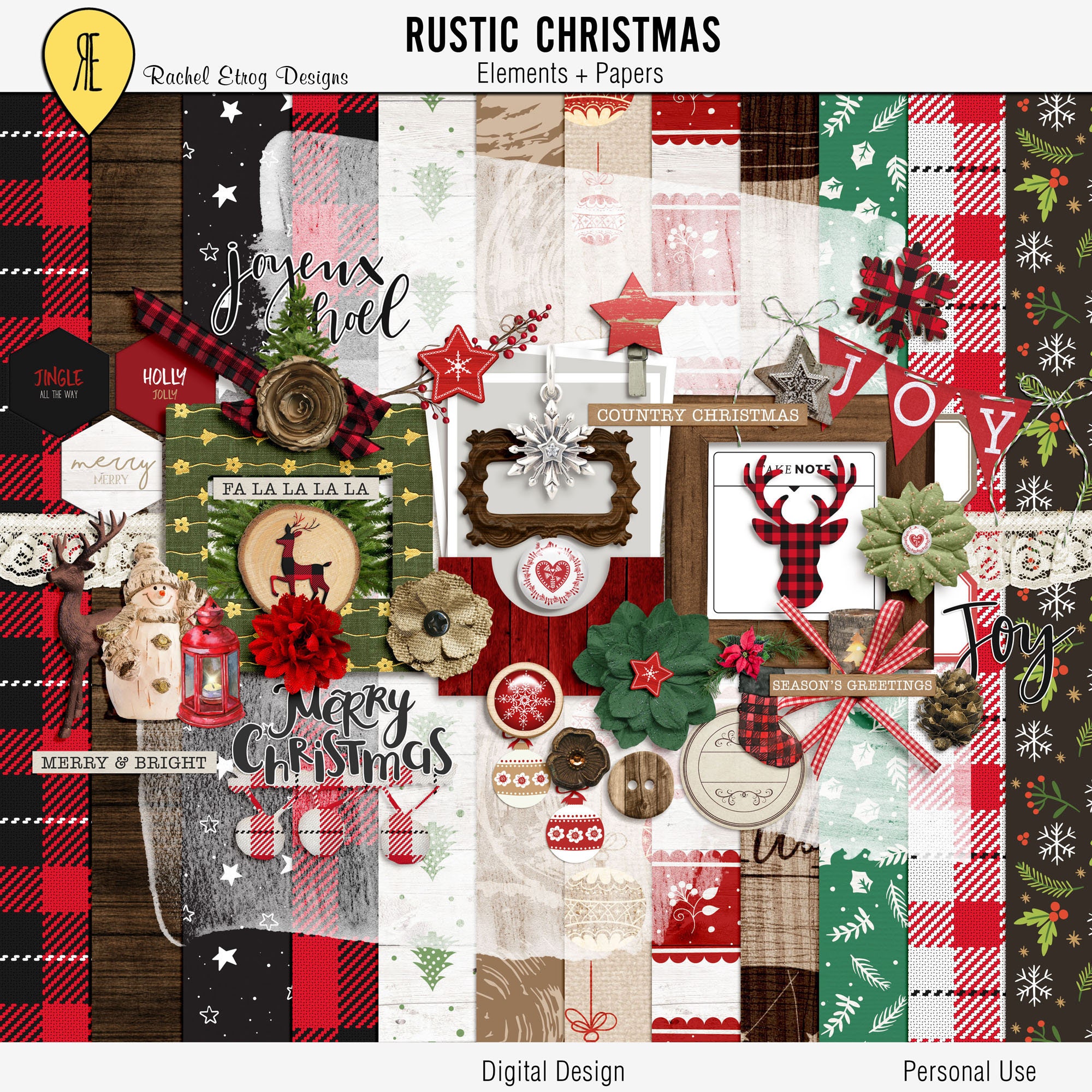 Digital Scrapbooking Kits Christmas, Digital Rustic Christmas Elements, Christmas  Scrapbook Embellishment, Rustic Christmas Scrapbook Kit 