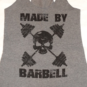 Made by Barbell Tank Top | Women&#39;s Gym Racerback | Weightlifting Powerlifting Tank | Skull & Barbell Workout Shirt | Strong Woman Apparel