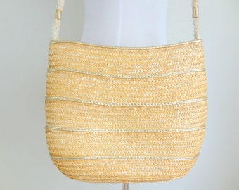 Square and Leather Clip Woven//w Genuine-Leather Strap Summer Beach Handbag
