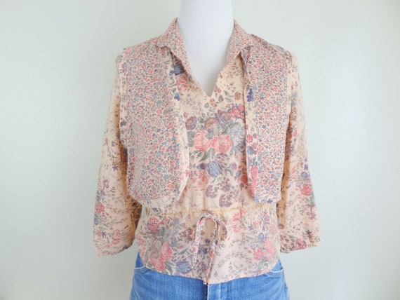 Vintage 70s Floral Romantic Hippie Prairie Blouse