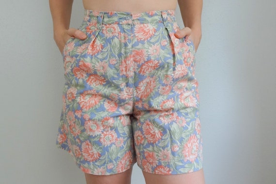 Vintage 90s High Waist Pleated Pink Floral Linen B
