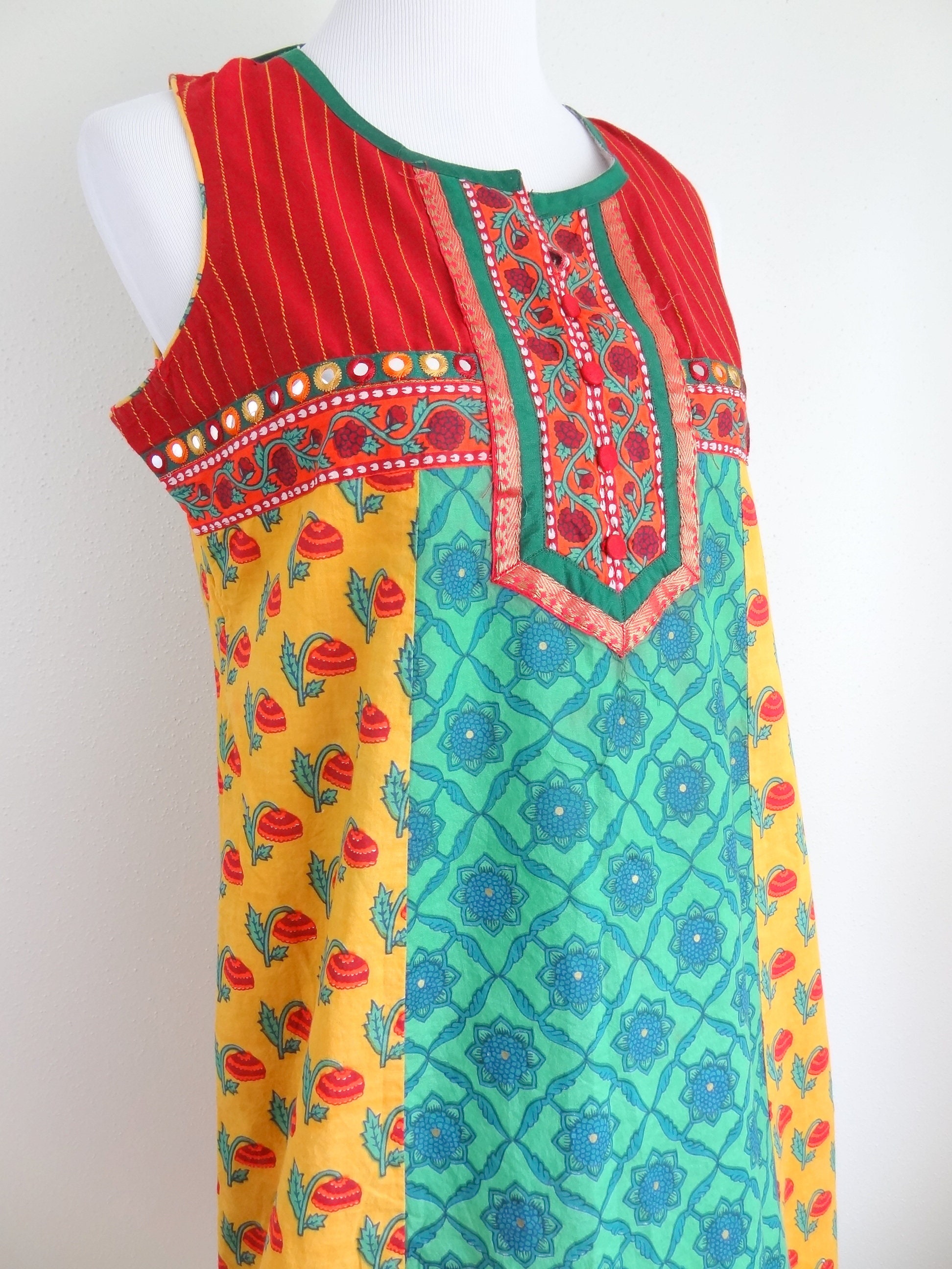 Vintage Cotton Sleeveless Indian Mini Dress // Botanical Block Etsy