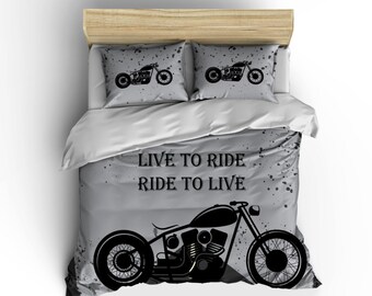 Hd Biker Decorflaming Bike Duvet Coversmotorcycle Etsy