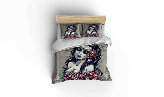 Day Of The Dead Duvet Covers Home Decor Bedding Dia De Los Muertos Bedroom Decor Rockabilly Comforter Cover Skulls And Roses Bedding