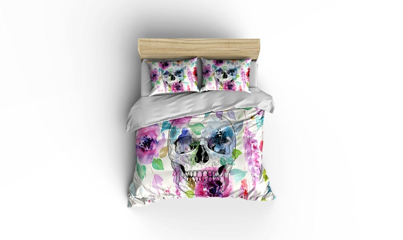 Water Color Skull Duvet Covershome Decor Bedding Bedroom Etsy