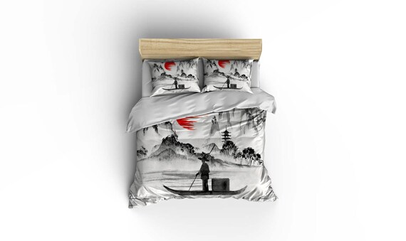 Asian Fisherman Duvet Coverasian Decorjapanese Beddingbed Asian Fisherman Duvet Coverasian, Asian Style Bedding Set