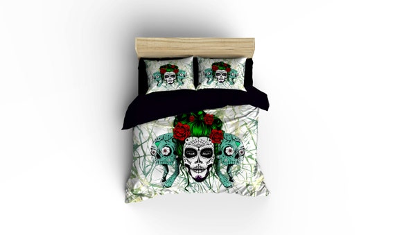 Calavera Girl Duvet Covers Skull Decor Calavera Bedding Bedroom Decor Dia De Los Muertos Rockabilly Bedding Skulls And Roses Bedding Skulls