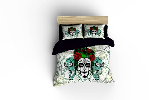 Calavera Girl Duvet Covers Skull Decor Calavera Bedding Bedroom Decor Dia De Los Muertos Rockabilly Bedding Skulls And Roses Bedding Skulls