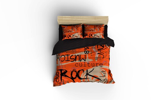 Music Word Collage Duvet Coverrock And Roll Beddingrock Etsy