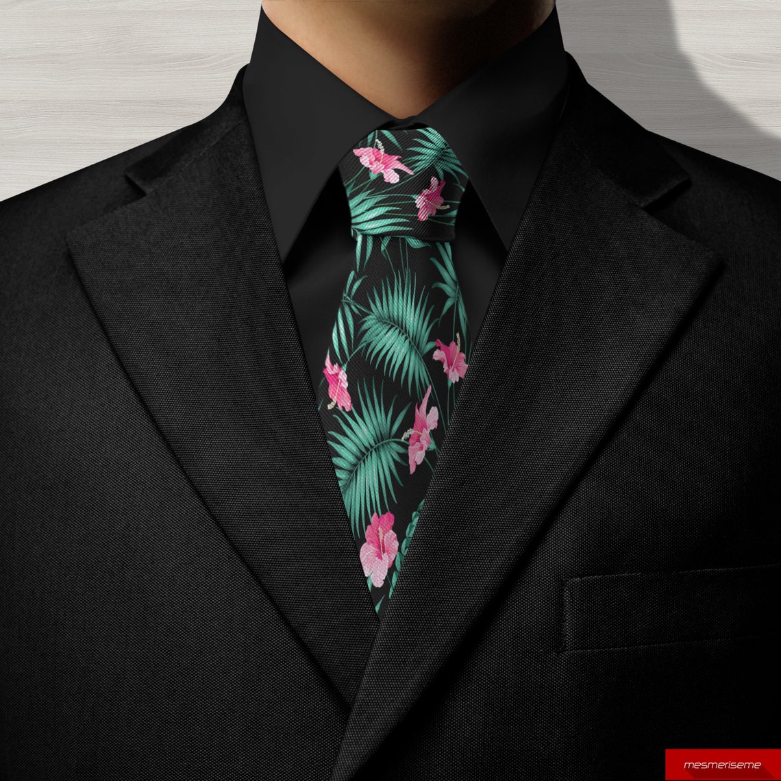 Black Hibiscus Hawaiian Tiehibiscus Necktie Neck Ties Etsy