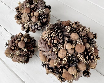 Pine cone ball Hanging pinecone decoration Table centerpiece Cottagecore real natural home decor Decorative balls for bowls Kissing ball