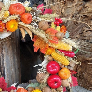 Autumn door wreath, Wreath autumn harves, Physalis wreath, Fall pumpkin wreath for front door, Fall wreath for front door, Autumn decor image 5