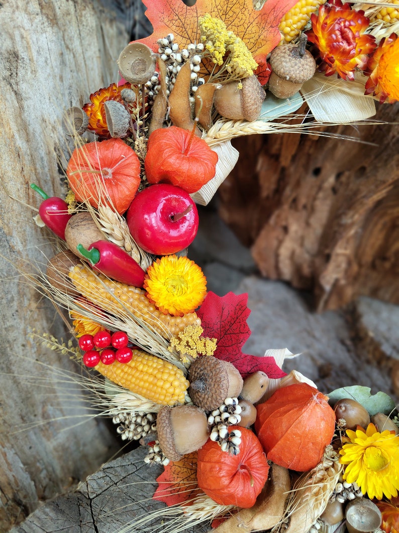 Autumn door wreath, Wreath autumn harves, Physalis wreath, Fall pumpkin wreath for front door, Fall wreath for front door, Autumn decor image 8