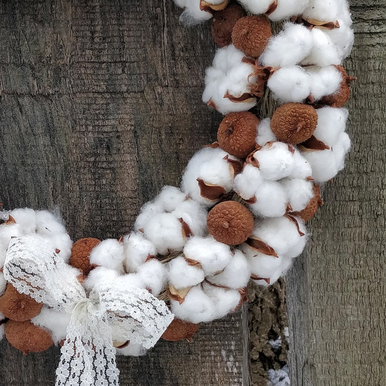 Rustic Cotton Wreath for Cottagecore Charm Handmade Door Decor Bild 5