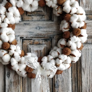 Boho Cotton Wreath Handmade Cottagecore Door Decor with Dried Flowers image 7