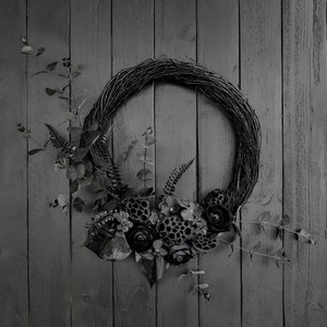 Black Gothic Wreath, Victorian Gothic Decor, Gift for Goth, Halloween Door Wreath, Mourning Wreath, Black Wedding Decor