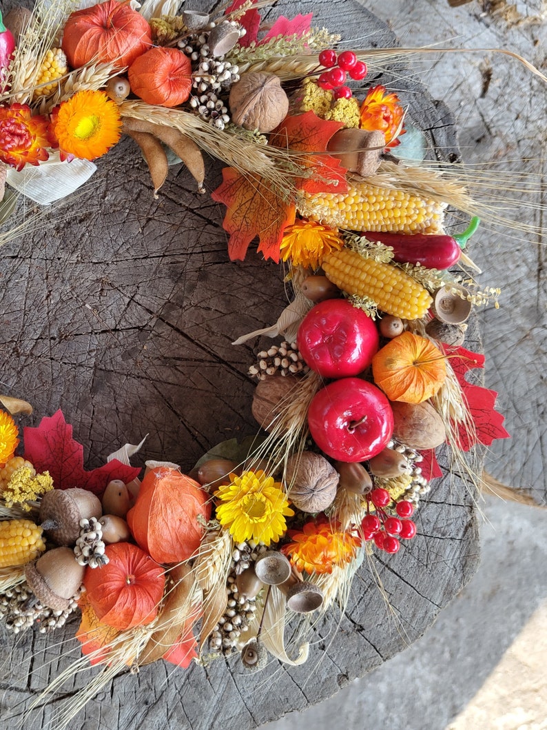 Autumn door wreath, Wreath autumn harves, Physalis wreath, Fall pumpkin wreath for front door, Fall wreath for front door, Autumn decor image 3