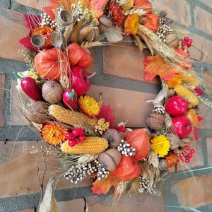 Autumn door wreath, Wreath autumn harves, Physalis wreath, Fall pumpkin wreath for front door, Fall wreath for front door, Autumn decor image 10