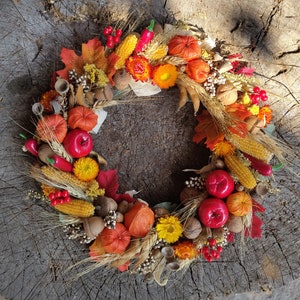 Autumn door wreath, Wreath autumn harves, Physalis wreath, Fall pumpkin wreath for front door, Fall wreath for front door, Autumn decor image 1