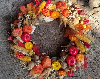 Autumn door wreath, Wreath autumn harves, Physalis wreath, Fall pumpkin wreath for front door, Fall wreath for front door, Autumn decor