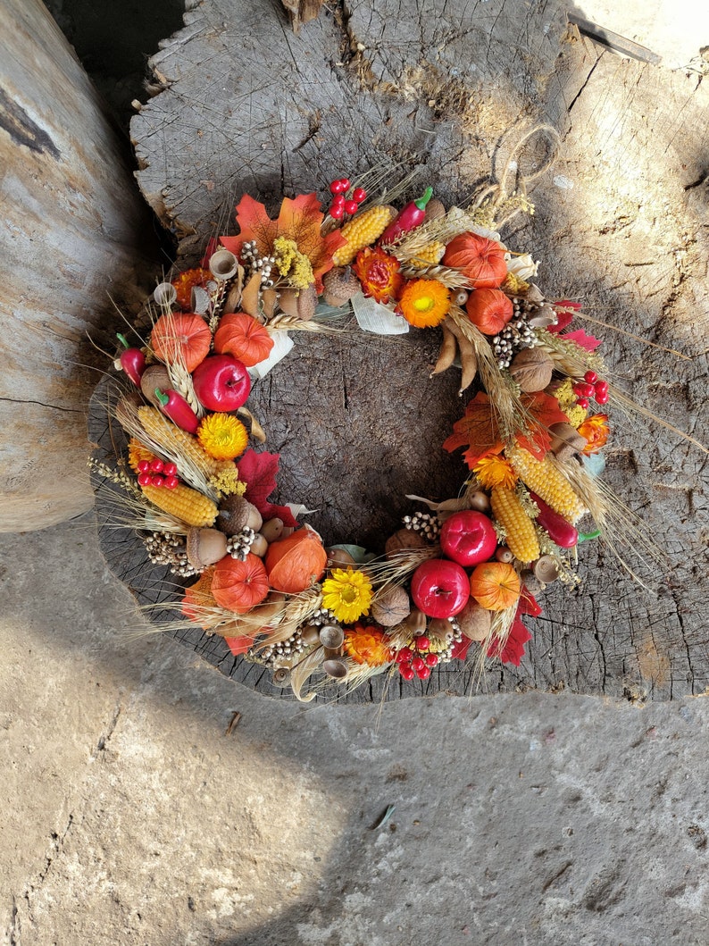 Autumn door wreath, Wreath autumn harves, Physalis wreath, Fall pumpkin wreath for front door, Fall wreath for front door, Autumn decor image 7