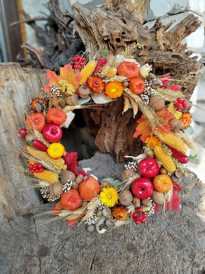 Autumn door wreath, Wreath autumn harves, Physalis wreath, Fall pumpkin wreath for front door, Fall wreath for front door, Autumn decor image 9