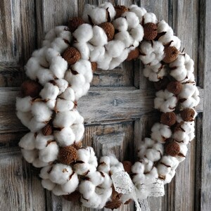 Boho Cotton Wreath Handmade Cottagecore Door Decor with Dried Flowers image 6