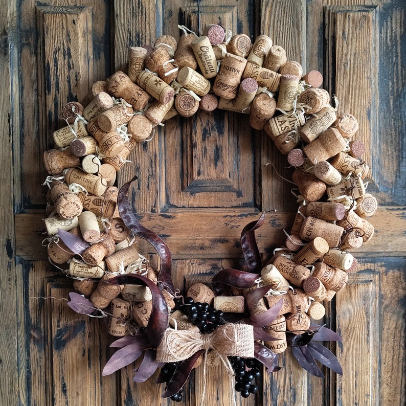 Wine Cork Wreath, Wine Lover Gift, Farmhouse Wall Art, Bar Decor image 1