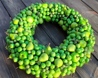 Apple Wreath, Green Apple Art, Apple Wall Decor, Fruit Wreath