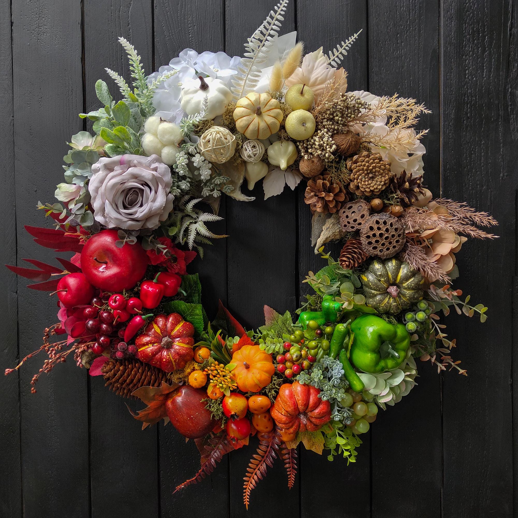 autumn wreathドライフラワーリース Large Fall Harvest Wreath, Luxury Autumn Front Door Decor, Elegant