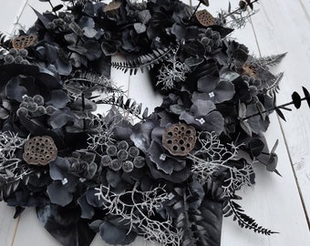 Gothic black wreath Dark aesthetic Halloween decor Dark cottagecore front door wreath Goth gift idea