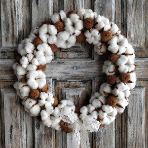 Boho Cotton Wreath Handmade Cottagecore Door Decor with Dried Flowers image 2