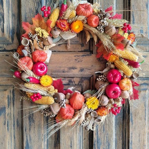 Autumn door wreath, Wreath autumn harves, Physalis wreath, Fall pumpkin wreath for front door, Fall wreath for front door, Autumn decor image 6