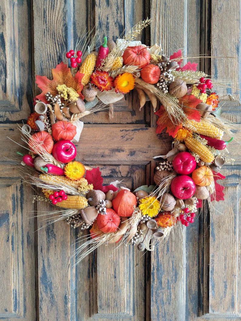 Autumn door wreath, Wreath autumn harves, Physalis wreath, Fall pumpkin wreath for front door, Fall wreath for front door, Autumn decor image 6