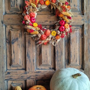 Autumn door wreath, Wreath autumn harves, Physalis wreath, Fall pumpkin wreath for front door, Fall wreath for front door, Autumn decor image 2