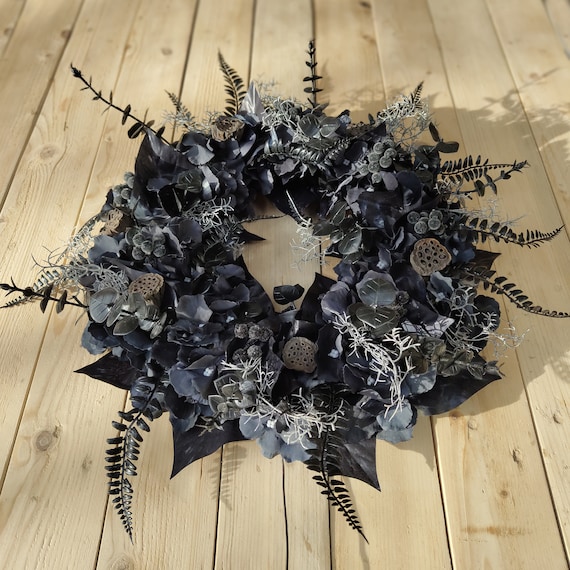 Dark cottagecore wreath Gothic decor for Halloween Black wall decor