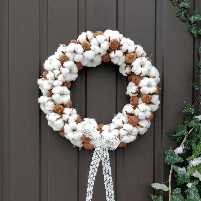 Rustic Cotton Wreath for Cottagecore Charm Handmade Door Decor Bild 9