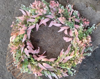 Spring and summer pink door wreath