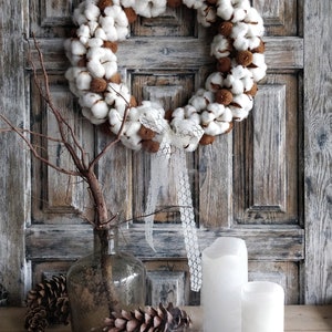 Boho Cotton Wreath Handmade Cottagecore Door Decor with Dried Flowers image 10
