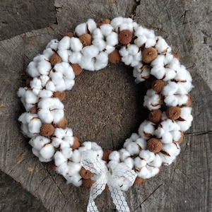 Handmade Cotton Wreath, Rustic Farmhouse Decor
