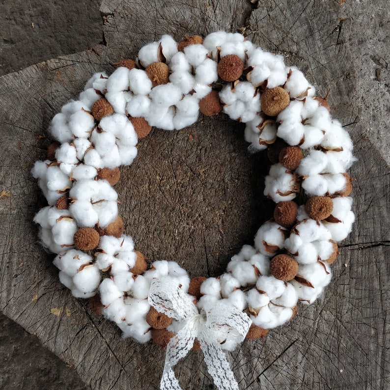 Rustic Cotton Wreath for Cottagecore Charm Handmade Door Decor Bild 1