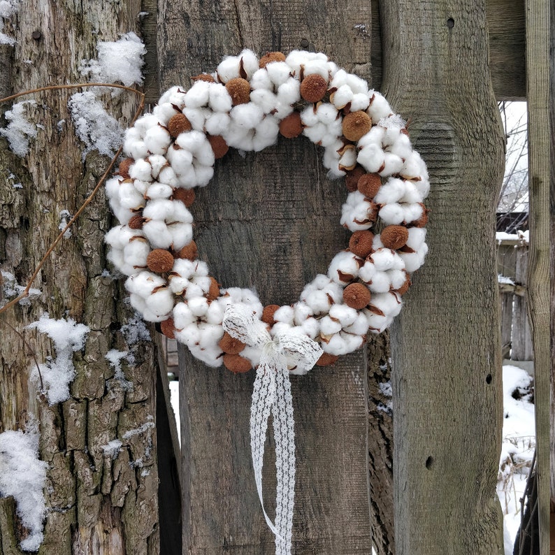 Rustic Cotton Wreath for Cottagecore Charm Handmade Door Decor Bild 6